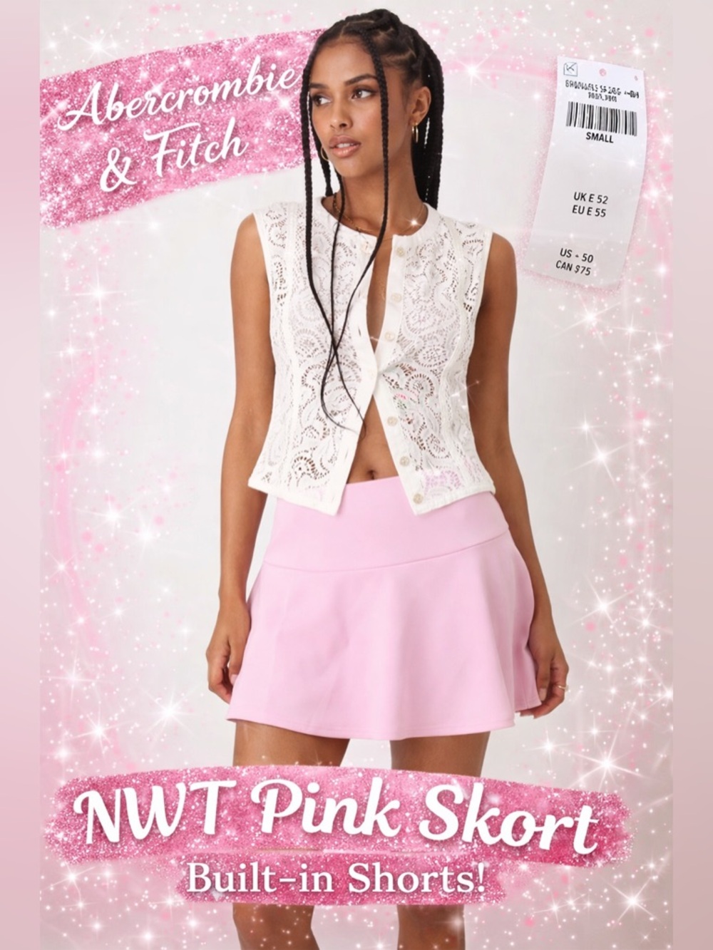 Abercrombie & Fitch Pink Skort NWT Small Tennis Skirt Built-In Shorts